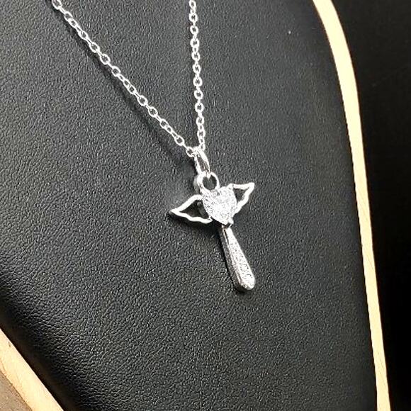 925 Silver Necklace w/ CZ Diamond Angel Wings Cross Anniversary Birthday Gift
